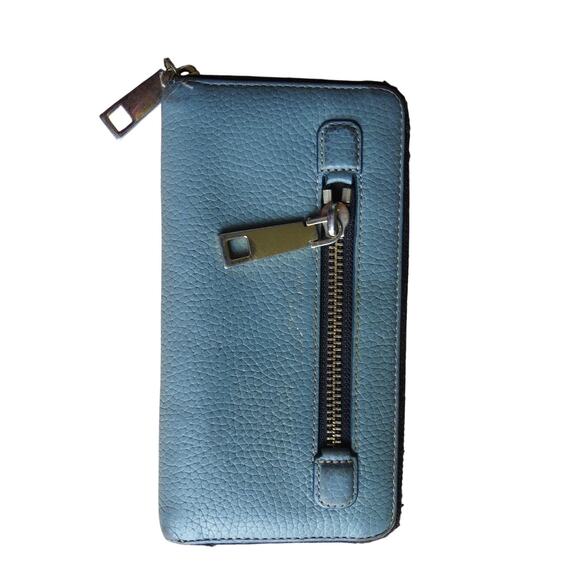 Marc Jacobs Handbags - Marc Jacobs Wallet Blue Zip Around Pebbled Leather Quiet Luxury Gold Hardware